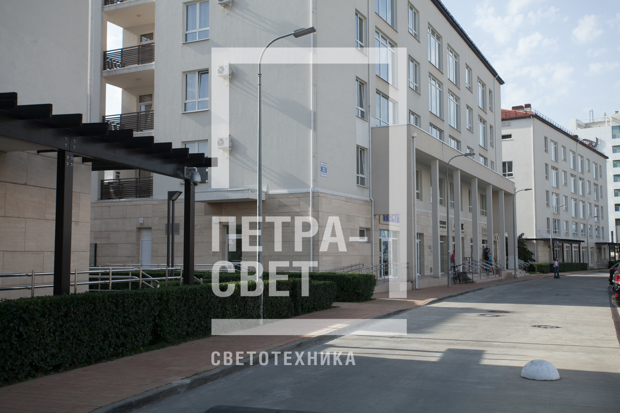 Благодаря фланцевому способу монтажа упрощается процесс установки опоры на улицах с уже построенной инфраструктурой. При повреждении наземной части ствол можно демонтировать с закладной детали и установить новый без повторного устройства фундамента. Поэтому при необходимости замены изображённой на фото опоры живая изгородь не будет повреждена.